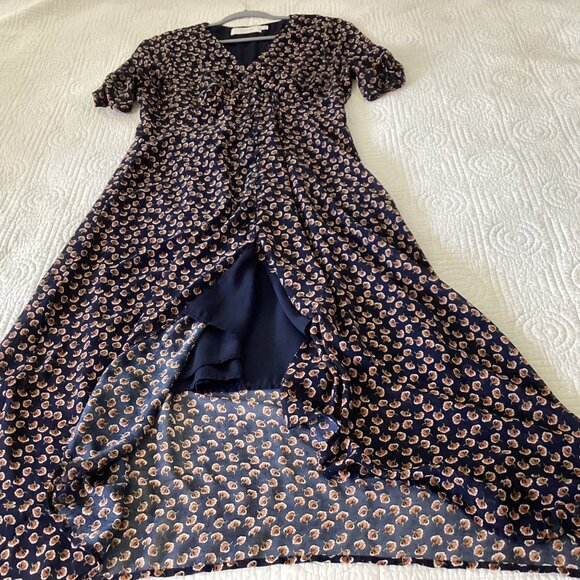 ASTR the label Navy & Rust Bitsy Print Floral Midi Dress Button Front Women's XL - Picture 15 of 16